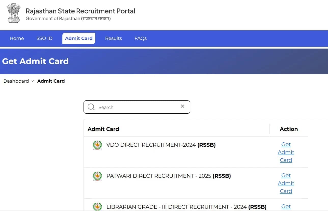 राजस्थान ग्राम विकास अधिकारी भर्ती परीक्षा 2025 : RSMSSB VDO Admit Card 2025 जारी ।